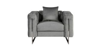 Fenzi Grey Fabric Armchair Plush Velvet With Chrome Legs