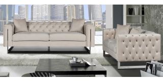 Fenzi Cream Fabric 3 + 2 Sofa Set Plush Velvet With Chrome Legs