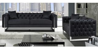 Fenzi Black Fabric 3 + 2 Sofa Set Plush Velvet With Chrome Legs