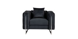 Fenzi Black Fabric Armchair Plush Velvet With Chrome Legs