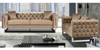 Fenzi Coffee Fabric 3 + 2 Sofa Set Plush Velvet With Chrome Legs