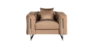 Fenzi Coffee Fabric Armchair Plush Velvet With Chrome Legs