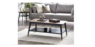 Findlay Coffee Table with Shelf - Walnut & Black - Black Lacquered Finish - Walnut Veneer