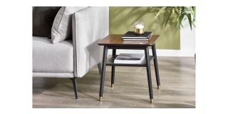 Findlay Lamp Table with Shelf - Walnut & Black - Black Lacquered Finish - Walnut Veneer