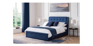 Fullerton 4 Drawer Bed - Blue - Blue Linen - Hardwood Frame - Other Sizes Available - 135cm 150cm 180cm