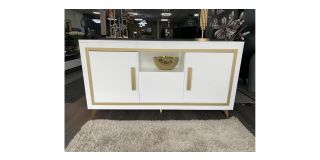 Dolce High Gloss White And Gold Sideboard With LED Lighting