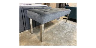 Grey Velvet Bench With Chrome Legs Ex-Display Clearance 50900