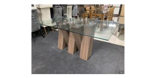 1.8m Wooden Base And Glass Top Dining Table - Few Glass Chips (see images) Ex-Display 50943