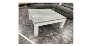 Amora-Lm Square Coffee Table High Gloss White With Grey Gold Marble Veneer