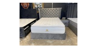 Aspen Double 4ft6 Grey Bed 130cm Headboard With Winged Gas Lift Ottoman Storage Front End Opening And Sprung Slat Base