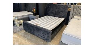 Geneva Double 4ft6 Grey Bed 130cm Headboard With Sprung Slats Base System And Chrome Legs - Other Headboard Sizes And Colours Available