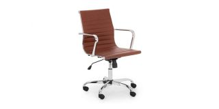 Gio Office Chair - Brown & Chrome - Brown Faux Leather