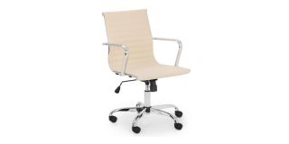 Gio Office Chair - Ivory & Chrome - Ivory Faux Leather