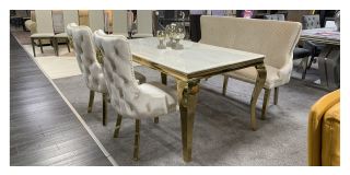 1.6m Ceramic And Gold Dining Table With 2 Chairs(w55cm d60 h100) And Bench (w160cm d50 h100)