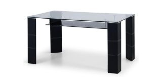 Greenwich Dining Table - Black Faux Leather - Chrome Plating - Covered Steel Framework