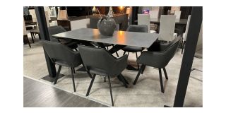 Dark Grey 1.8m Dining Table With 6 Orange Chairs (Chairs w60cm d60cm h90cm)