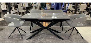 Ceramic Dining Set With 1.4m Extending Dining Table To 1.8m + 2 Swivel Dining Chairs(w55cm, d55, h80) + 1 Bench(w160cm, d55, h80) In Teddy Light Grey Fabric Ex-Display