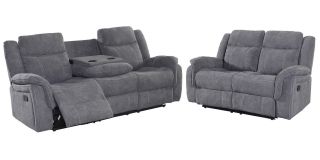 Hampton Grey 3 + 2 Fabric Manual Recliner Sofa Set With White Stitching