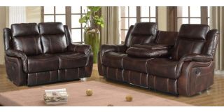 Hampton Leathaire Brown 3 + 2 Seater Manual Recliner Sofa Set With Drinks Holders