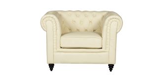 Hilton Cream Bonded Leather Armchair With Wooden Legs Without Buttoned Front Panel
