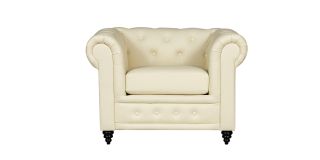 Hilton Cream Bonded Leather Armchair With Wooden Legs With Buttoned Front Panel