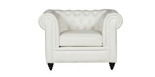 Hilton White Bonded Leather Armchair With Wooden Legs Without Buttoned Front Panel