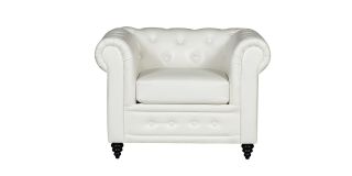 Hilton White Bonded Leather Armchair With Wooden Legs With Buttoned Front Panel