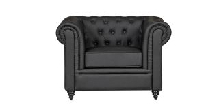 Hilton Black Bonded Leather Armchair With Wooden Legs Without Buttoned Front Panel