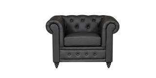 Hilton Black Bonded Leather Armchair With Wooden Legs With Buttoned Front Panel
