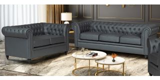 Hilton Grey Bonded Leather 3 + 2 Sofa Set With Wooden Legs Without Buttoned Front Panel