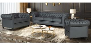 Hilton Grey Bonded Leather 3 + 2 + 1 Sofa Set With Wooden Legs Without Buttoned Front Panel