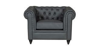 Hilton Grey Bonded Leather Armchair With Wooden Legs Without Buttoned Front Panel