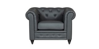 Hilton Grey Bonded Leather Armchair With Wooden Legs With Buttoned Front Panel