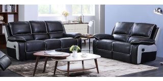 Holden Recliner Leathaire Sofa Set 3 + 2 Seater Black And Grey