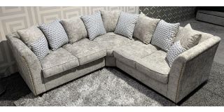 Holly Light Grey 2C2 Fabric Pillow Back Corner Sofa With Studded Arms