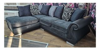 Hussy Grey Fabric LHF Corner Sofa With Chrome Legs and Scatter Back