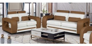 Ibby Tan And White Bonded Leather 3 + 2 Sofa Set