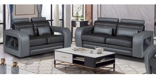 Ibby Grey And Black Seats Bonded Leather 3 + 2 Sofa Set