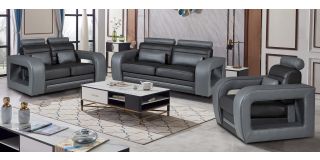 Ibby Grey And Black Seats Bonded Leather 3 + 2 + 1 Sofa Set