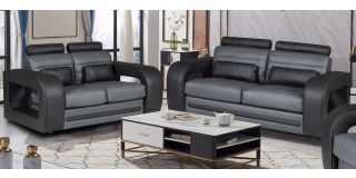 Ibby Black And Grey Seats Bonded Leather 3 + 2 Sofa Set