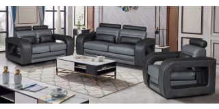Ibby Black And Grey Seats Bonded Leather 3 + 2 + 1 Sofa Set