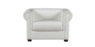 Iyo Chesterfield White Bonded Leather Armchair With Wooden Legs