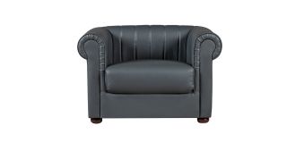 Iyo Chesterfield Grey Bonded Leather Armchair With Wooden Legs
