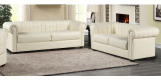 Iyo Chesterfield Cream Bonded Leather 3 + 2 Sofa Set With Wooden Legs