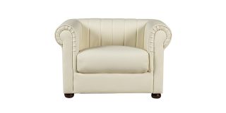 Iyo Chesterfield Cream Bonded Leather Armchair With Wooden Legs