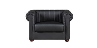 Iyo Chesterfield Black Bonded Leather Armchair With Wooden Legs