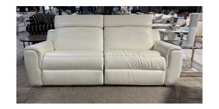 Nicolas Cream Large New Trend Semi-Aniline Leather Electric Recliner With Adjustable Headrests And Chrome Legs Ex-Display Showroom Model 48581