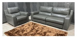 Lucca Grey Leather 3 + 1 Sofa Set Electric Recliners (ALL ELECTRICS BROKEN) Sisi Italia Semi-Aniline With Wooden Legs High Street Furniture Store Cancellation 48860