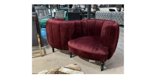 Plush Velvet Wine Conversation Chair With Wooden Legs Ex-Display Showroom Model 48771