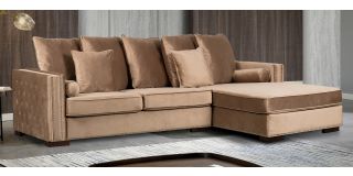 Monica Beige RHF Fabric Corner Sofa With Scatter Back And Wooden Legs